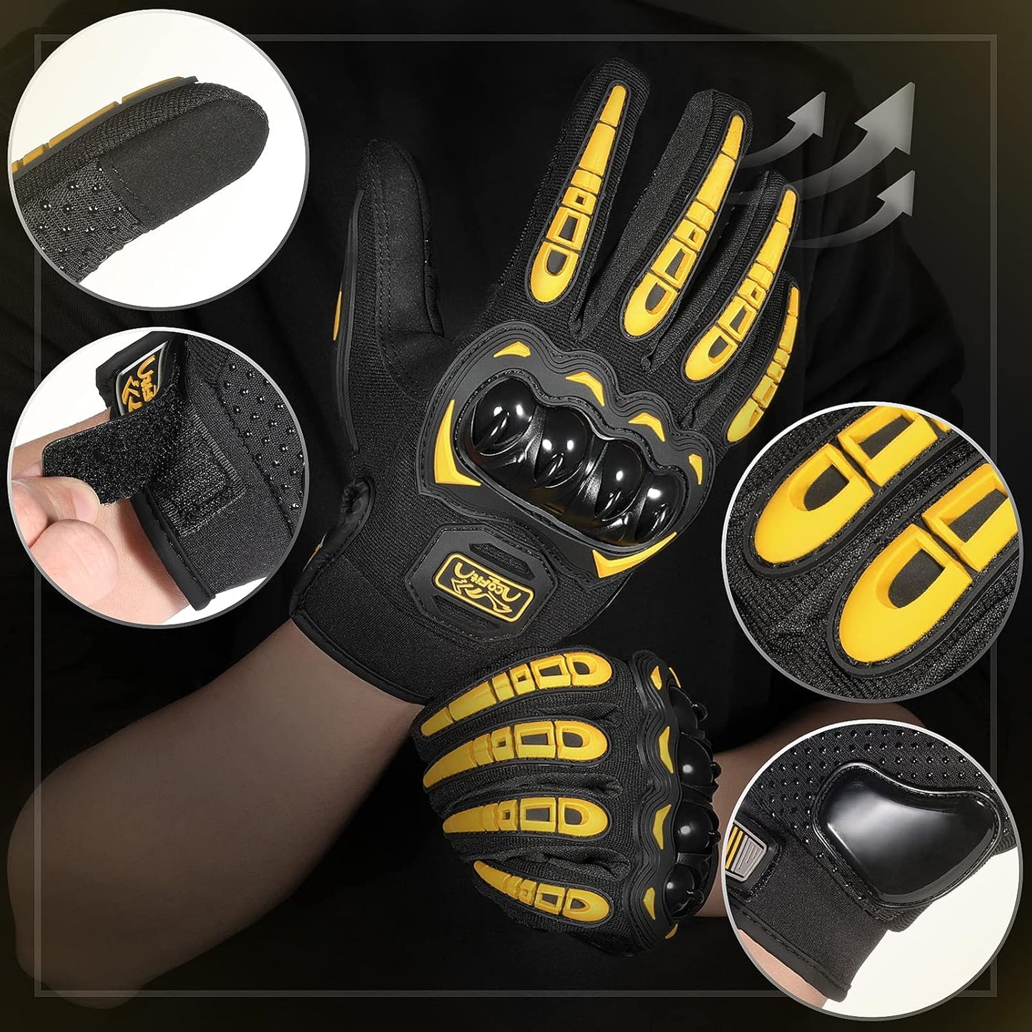 COFIT Motorcycle Gloves Breathable, Touchscreen Motorbike Gloves Anti-Slip with Good Grip Hard Knuckles Protection for Men Women Motocross, BMX ATV MTB Cycling, Road Racing - Yellow XXL