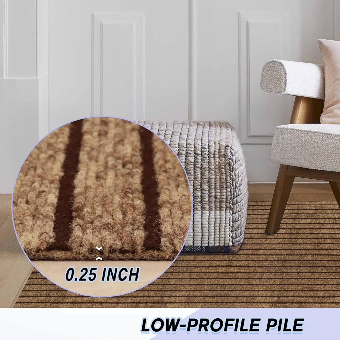 Custom Size Backed Non-Slip Area Rugs Runner, Easy Clean, Waterproof Runner Rugs for Hallway Entryway, Kitchen, Laundry, 3FT x 74FT, Brown Stripe