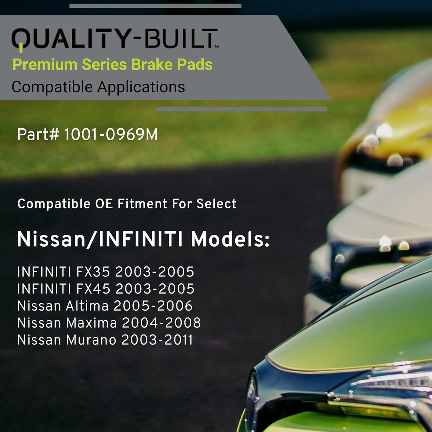 Premium Semi-Metallic Front Brake Pads (1001-0969M) Compatible with INFINITI FX35 2005-2003, FX45 2005-2003, Nissan Altima 2006-2005, Maxima 2008-2004, Murano 2011-2003