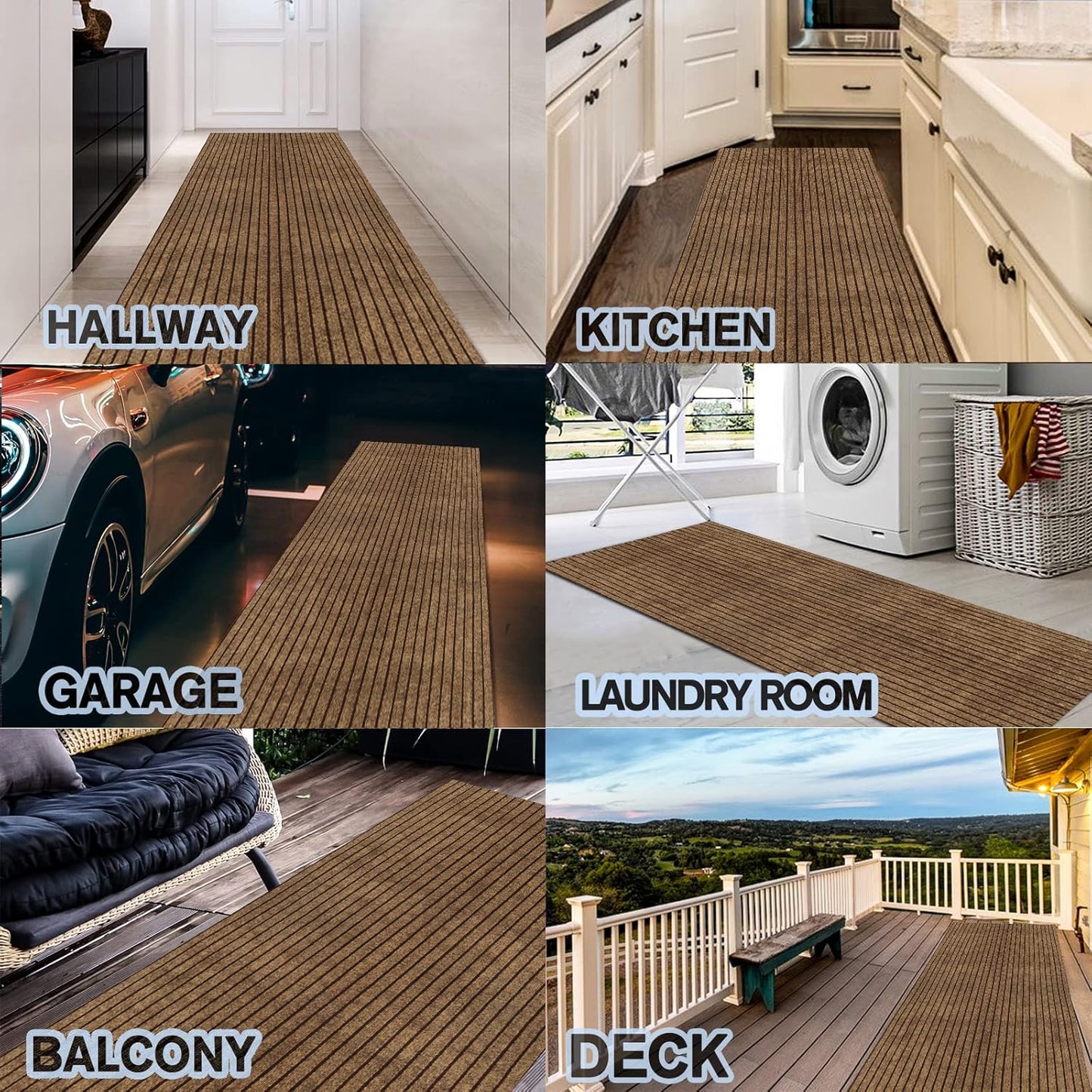 Custom Size Backed Non-Slip Area Rugs Runner, Easy Clean, Waterproof Runner Rugs for Hallway Entryway, Kitchen, Laundry, 2FT x 5FT, Brown Stripe