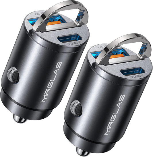 MRGLAS 2-Pack 90W USB C Car Charger,[Super Mini Metal] Car Charger Fast Charging Adapter PD+QC3.0 Dual Port Type C Car Cigarette Lighter USB Compatible iPhone 16 15 14 Pro Max iPad Samsung S25