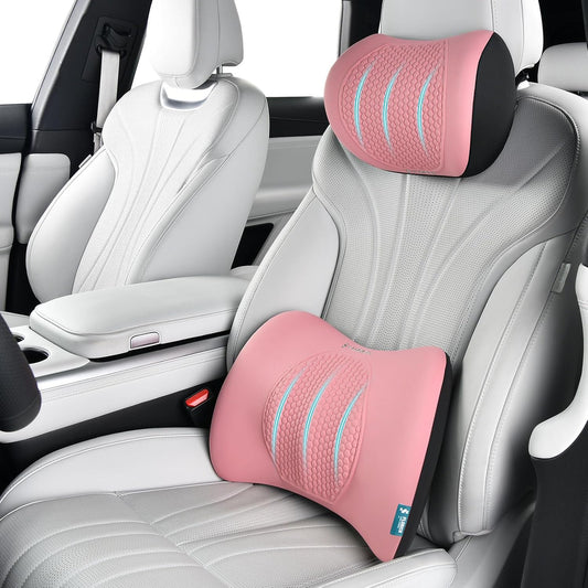 FLORICH Lumbar Support with Car headrest Back Pillow for Chair Headrest Pillow with Gel Memory Foam Massage Point Lumbar Support(Pink)