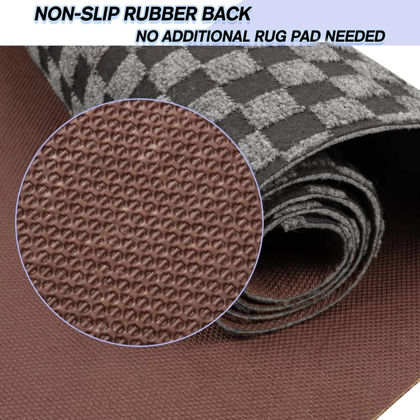 Custom Size Backed Non-Slip Area Rugs Runner, Easy Clean, Waterproof Runner Rugs for Hallway Entryway, Kitchen, Laundry, 4FT x 29FT, Gray Checkered