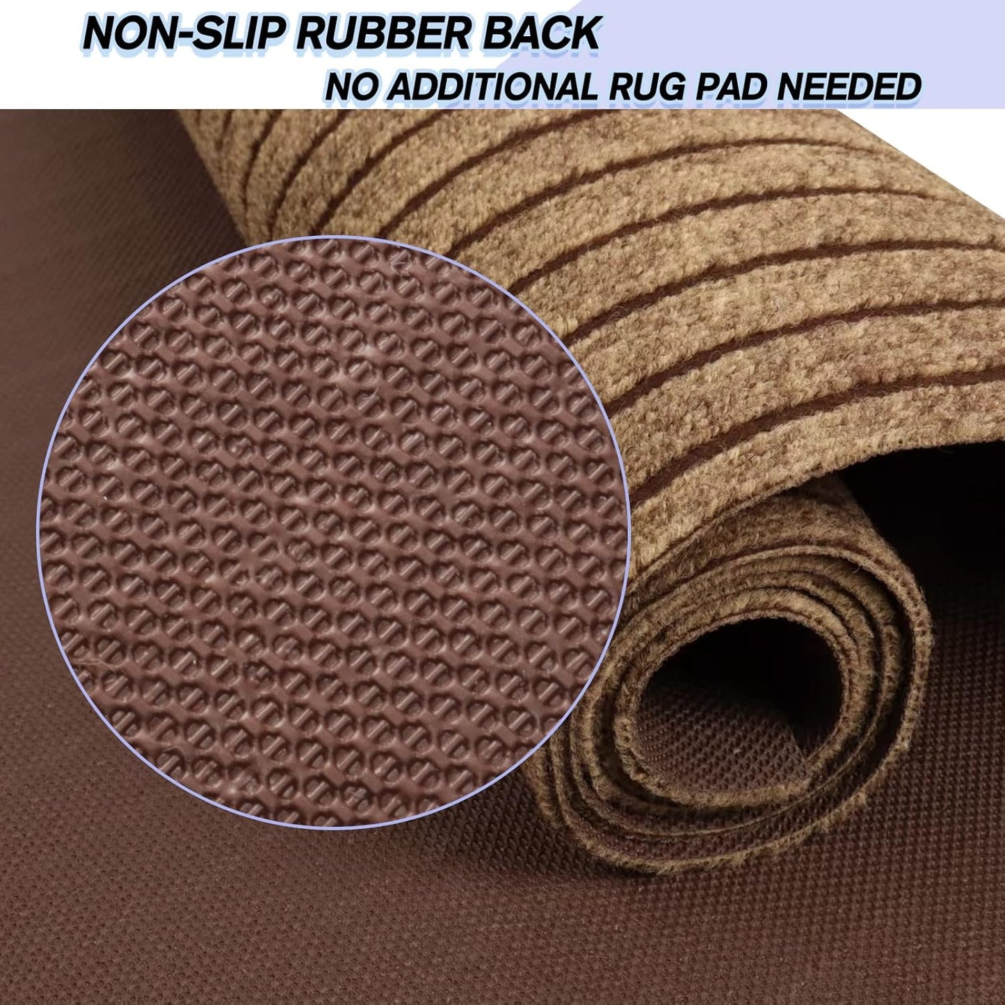 Custom Size Backed Non-Slip Area Rugs Runner, Easy Clean, Waterproof Runner Rugs for Hallway Entryway, Kitchen, Laundry, 2FT x 8FT, Brown Stripe