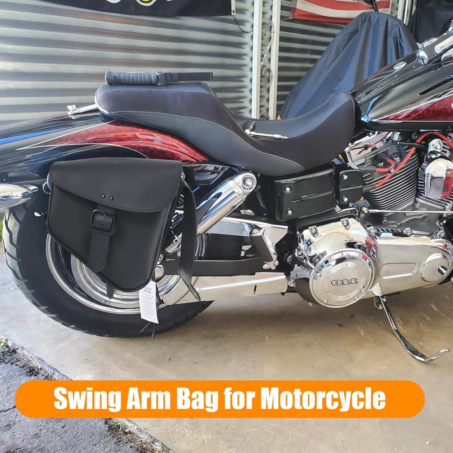 GARGOYLE BELLS Motorcycle Swing Arm Bag Solo Saddle Bags For Sportster Softail PVC Waterproof Motorcycle Luggage Bags for Motorcycle or Bike (Right Side, Black-Single Buckle)