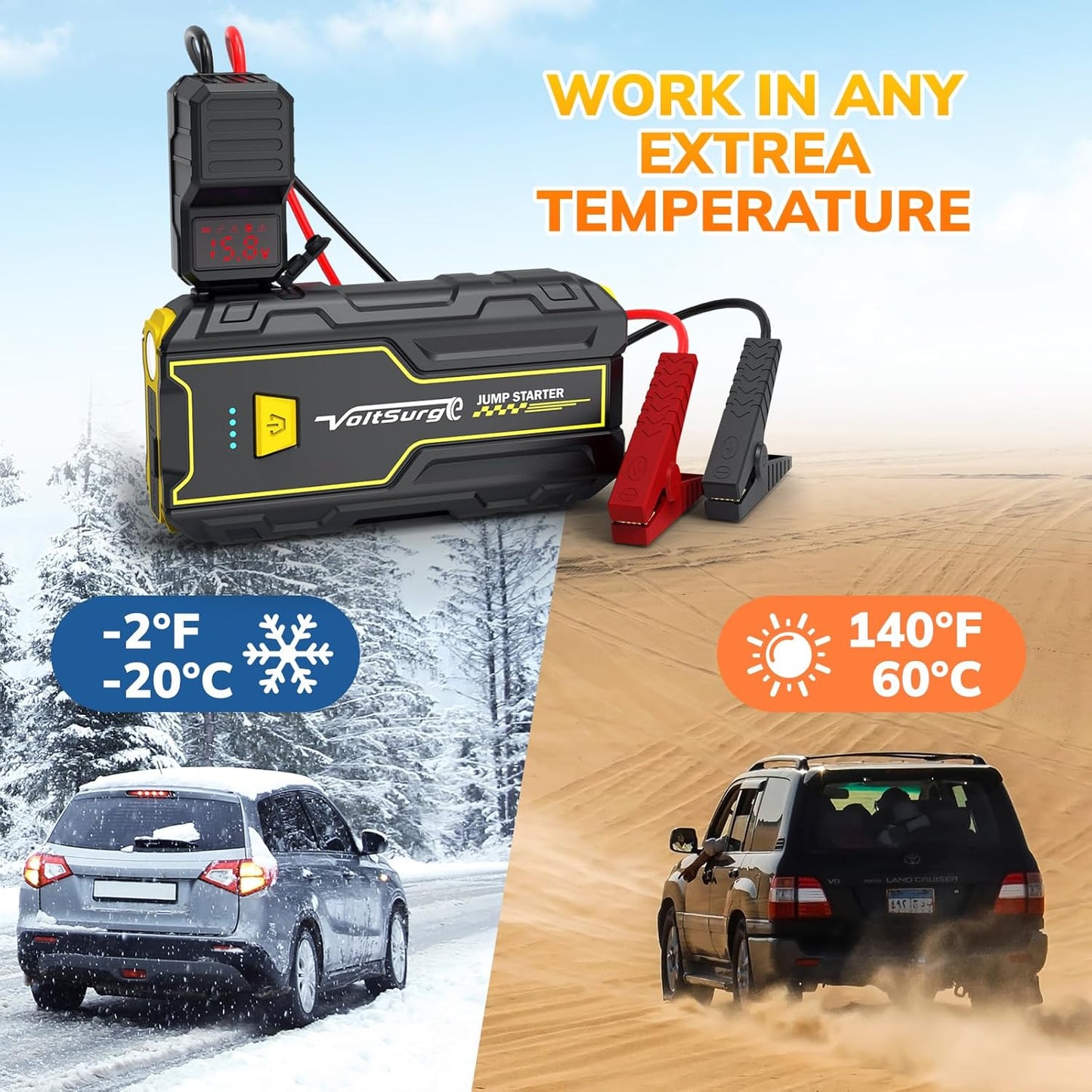 4000A Car Jump Starter, VoltSurge Battery Jumper Starter Portable for Engine Max 7.0L Gas/5.5L Diesel Engine Jump Box, 12V 12v Battery Charger Pack with LED Flashlight and USB Port