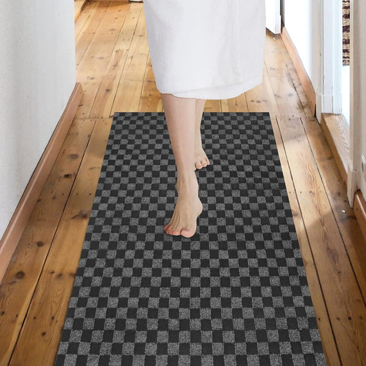 Custom Size Backed Non-Slip Area Rugs Runner, Easy Clean, Waterproof Runner Rugs for Hallway Entryway, Kitchen, Laundry, 4FT x 46FT, Gray Checkered