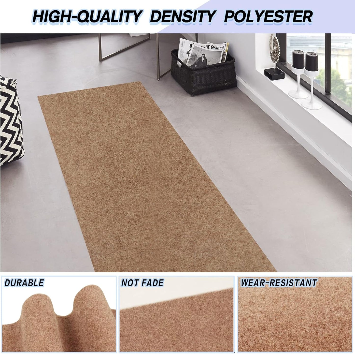 Custom Size Backed Non-Slip Area Rugs Runner, Easy Clean, Waterproof Runner Rugs for Hallway Entryway, Kitchen, Laundry, 3FT x 41FT, Beige