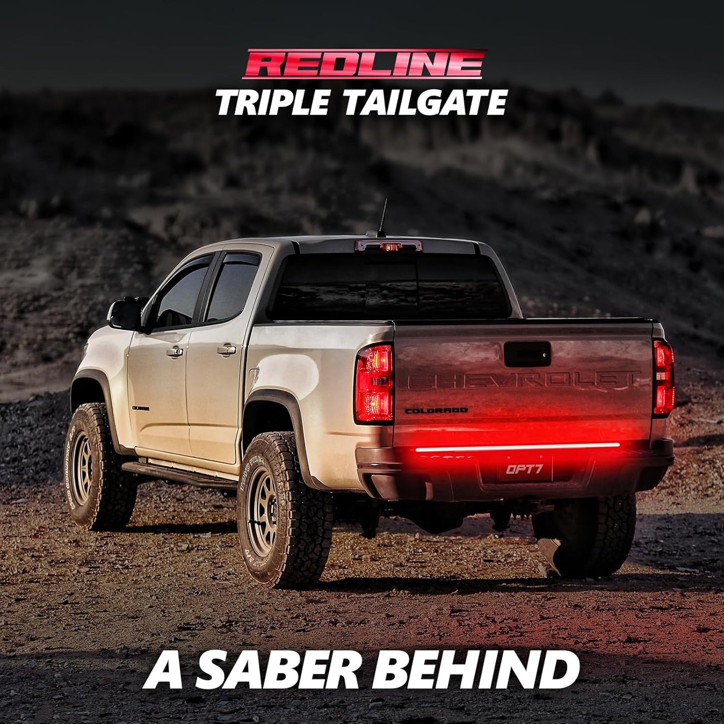 OPT7 48" Redline Triple Row LED Tailgate Light Bar w/Sequential RED Turn Signal - Weatherproof Rigid Aluminum Frame Light Strip for Colorado Canyon Frontier - Full Functions Reverse Brake Running