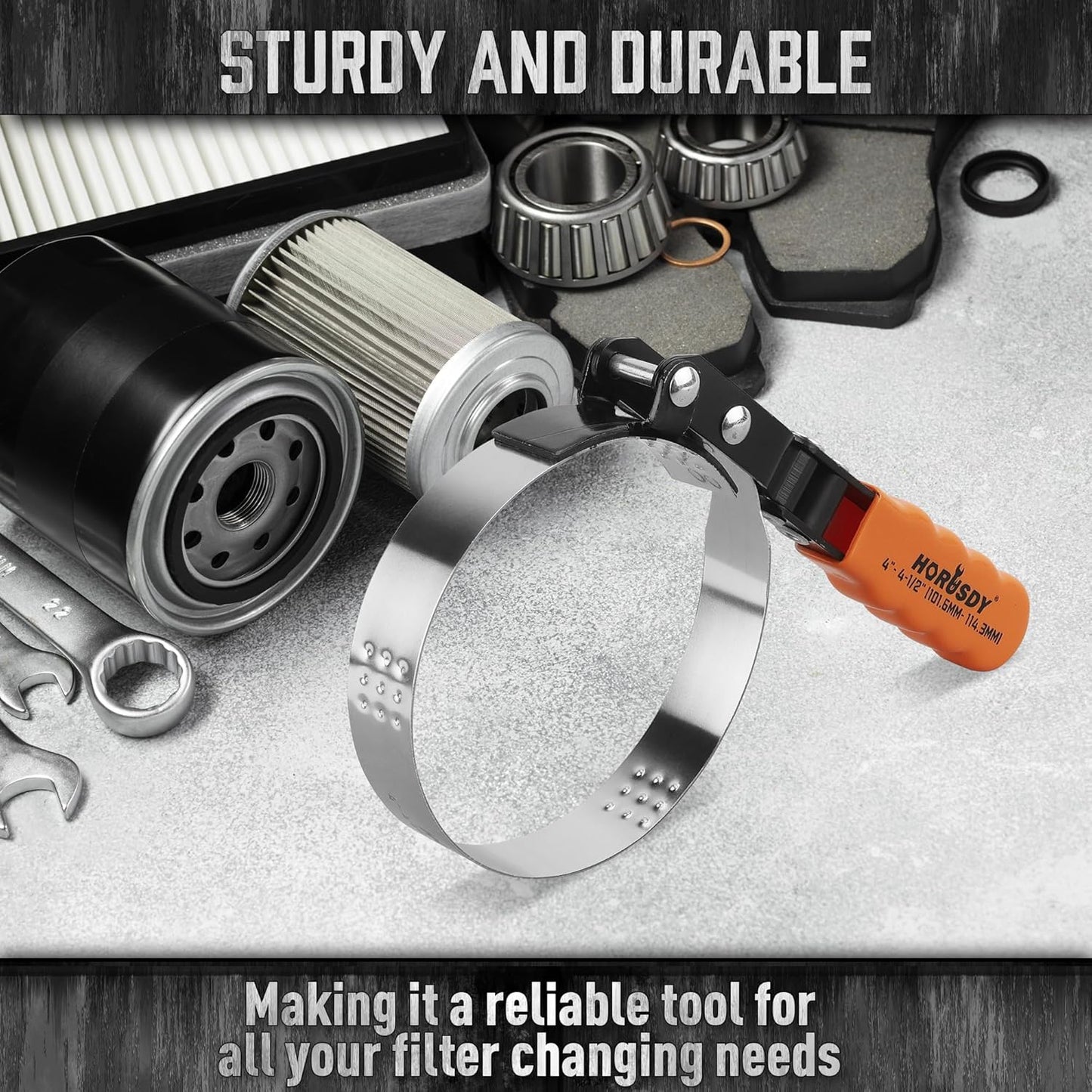 HORUSDY Large Swivel Oil Filter Wrench, 4" to 4-1/2" Ajustable Car Oil Filter Removal Tool, Durable & Easy Operation