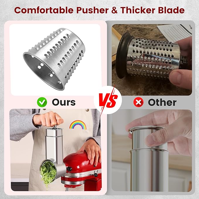 Stainless Steel Slicer Shredder Attachment for Kitchenaid Mixers, Cheese Grater & Vegetable Salad Maker Accessories, Dishwasher Safe