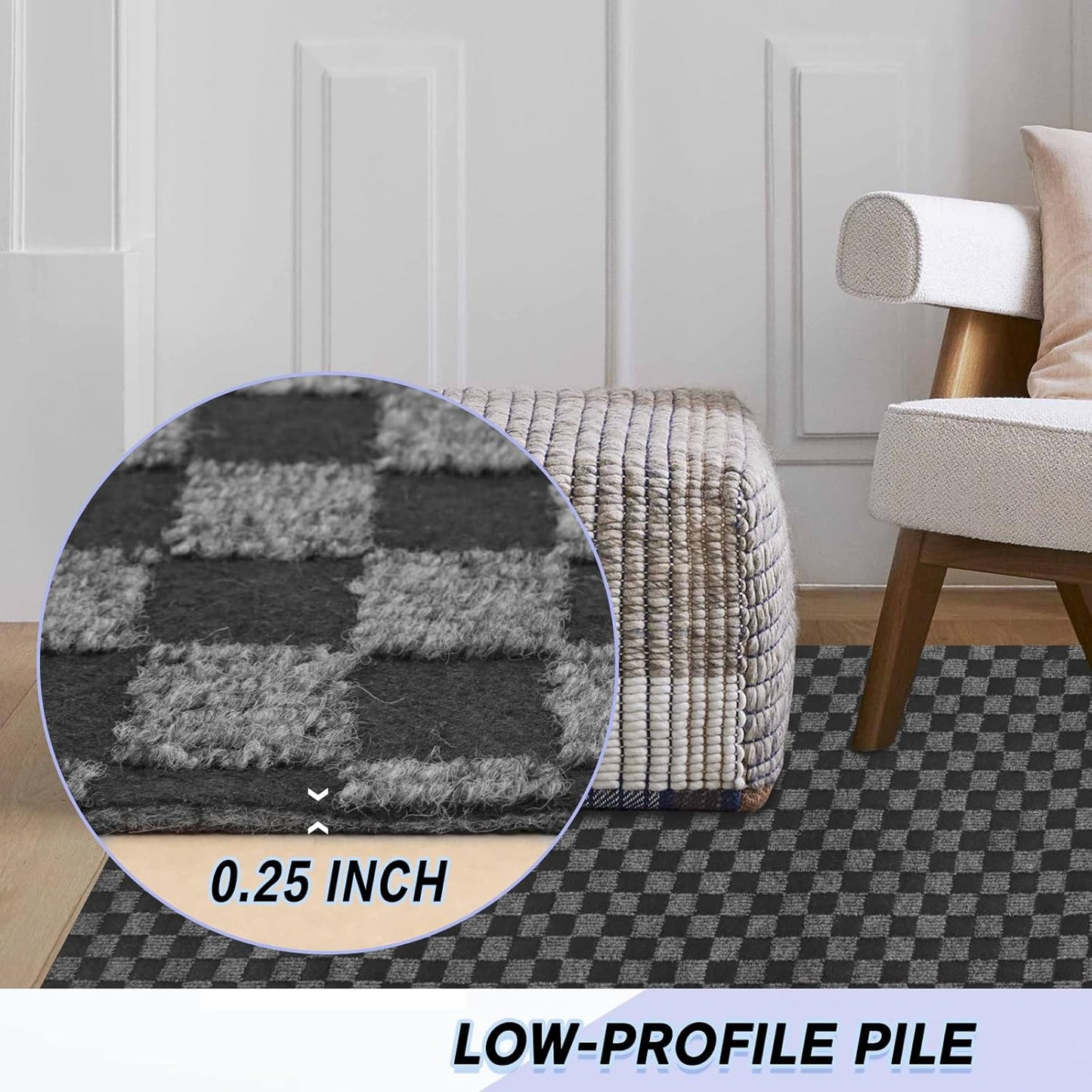 Custom Size Backed Non-Slip Area Rugs Runner, Easy Clean, Waterproof Runner Rugs for Hallway Entryway, Kitchen, Laundry, 2FT x 30FT, Gray Checkered