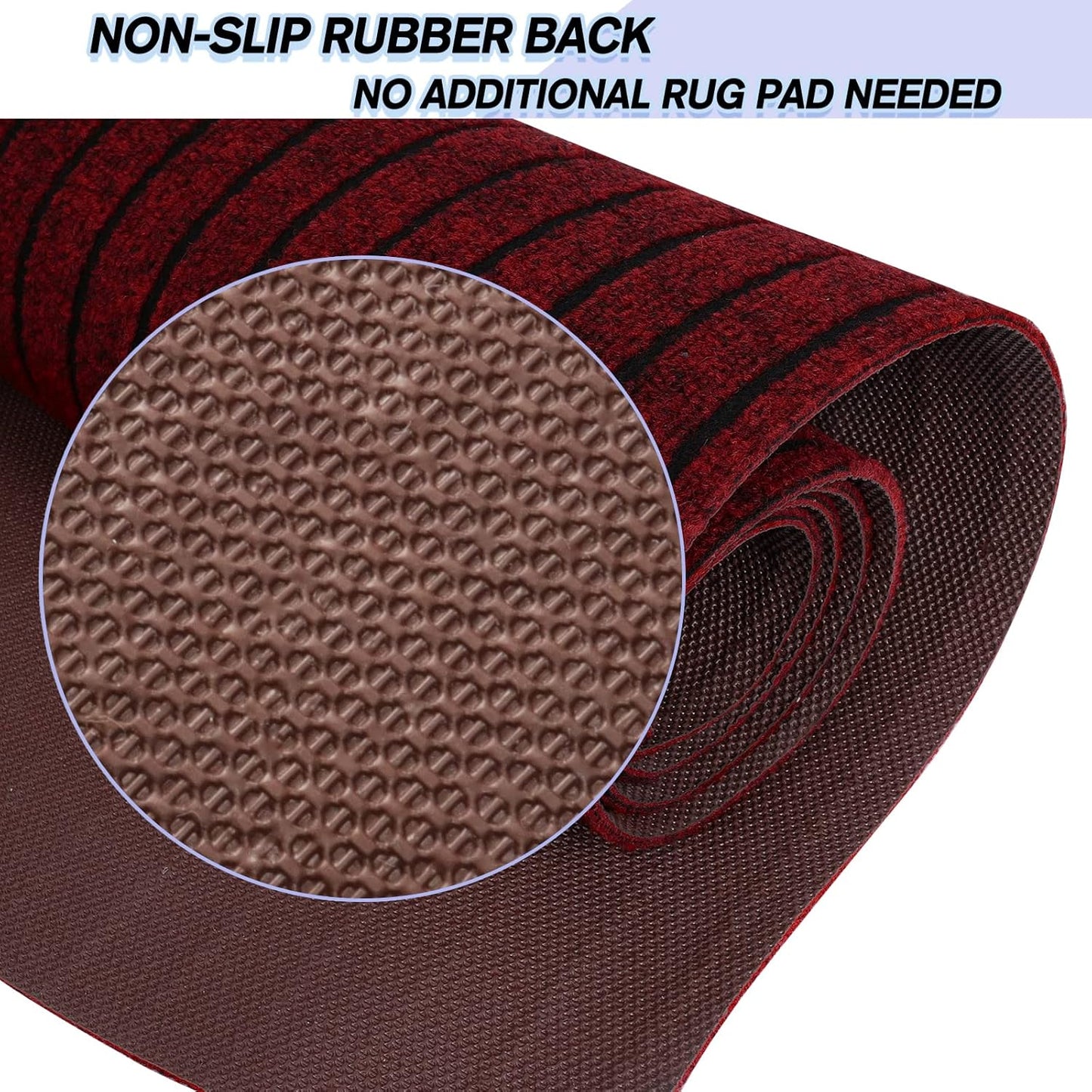 Custom Size Backed Non-Slip Area Rugs Runner, Easy Clean, Waterproof Runner Rugs for Hallway Entryway, Kitchen, Laundry, 3FT x 8FT, Red Stripe