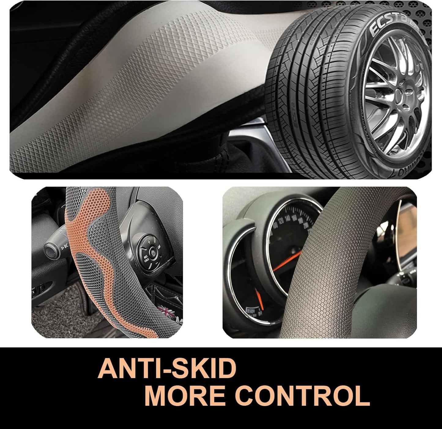PINCTROT XL Size 17.5-18 Inch Comfy Grip Steering Wheel Cover for Semi Truck, Fits RV, Big Rig Trucker, 18 Wheeler and Classic Cars, Anti-Slip Design 17.5-18 Inch(Silicone Brown)