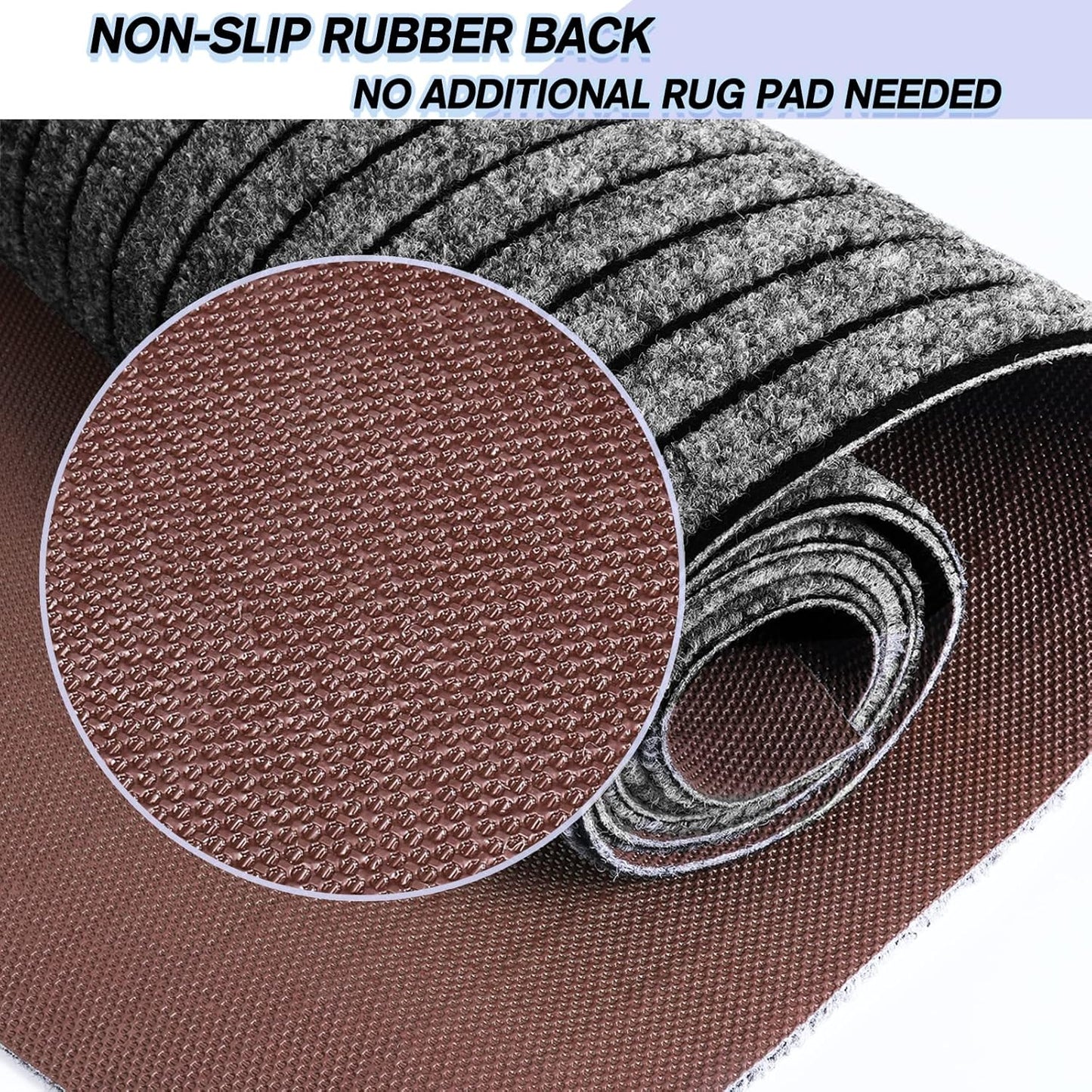 Custom Size Backed Non-Slip Area Rugs Runner, Easy Clean, Waterproof Runner Rugs for Hallway Entryway, Kitchen, Laundry, 3FT x 42FT, Gray Stripe