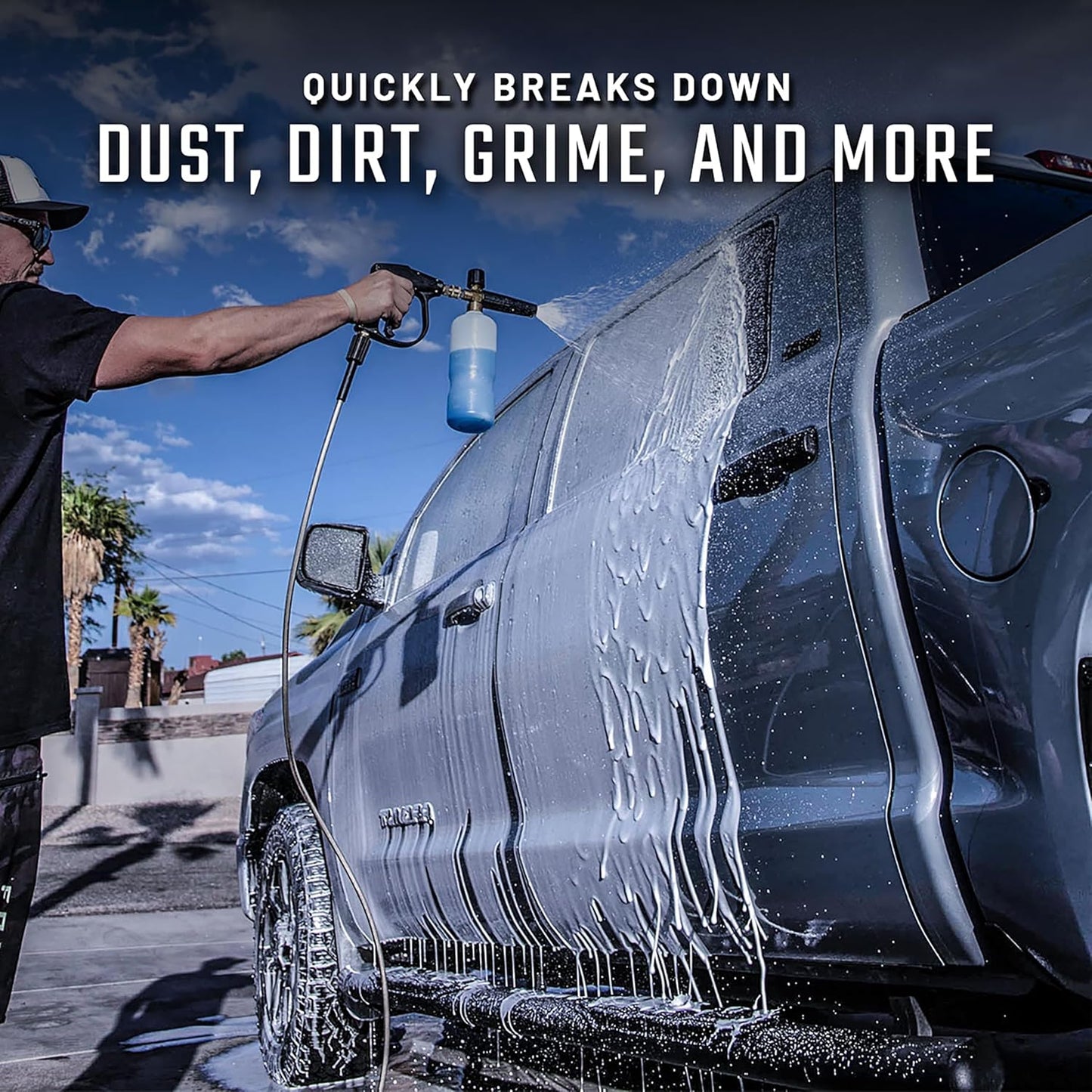 Slick Products Wash & Wax Extra Thick Foaming Cleaning Solution Motorcycle, Truck, Trailer, Boat, Car Wash Soap - Works With Foam Cannon, Foam Gun, Sprayers, Buckets, 64 oz., Tropical Scent