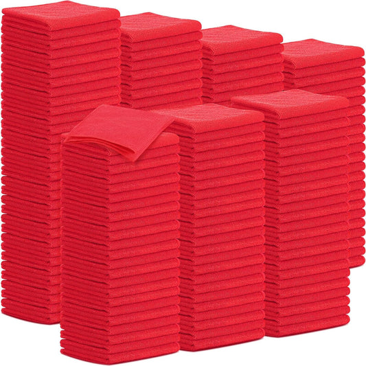 Tenare 100 Pack 12'' x 12'' Microfiber Cleaning Cloths Reusable Cleaning Rags Bulk Microfiber Towels Softer Highly Absorbent Washcloths for House Kitchen Car Window(Red)